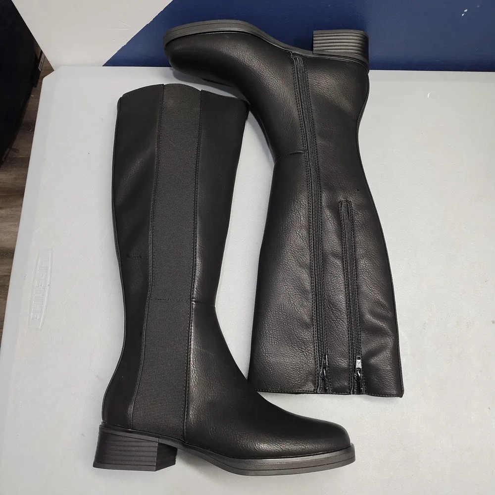 Aerosoles Darlo Knee High Boots Womens 7.5M Black Synthetic Square Toe Side Zip